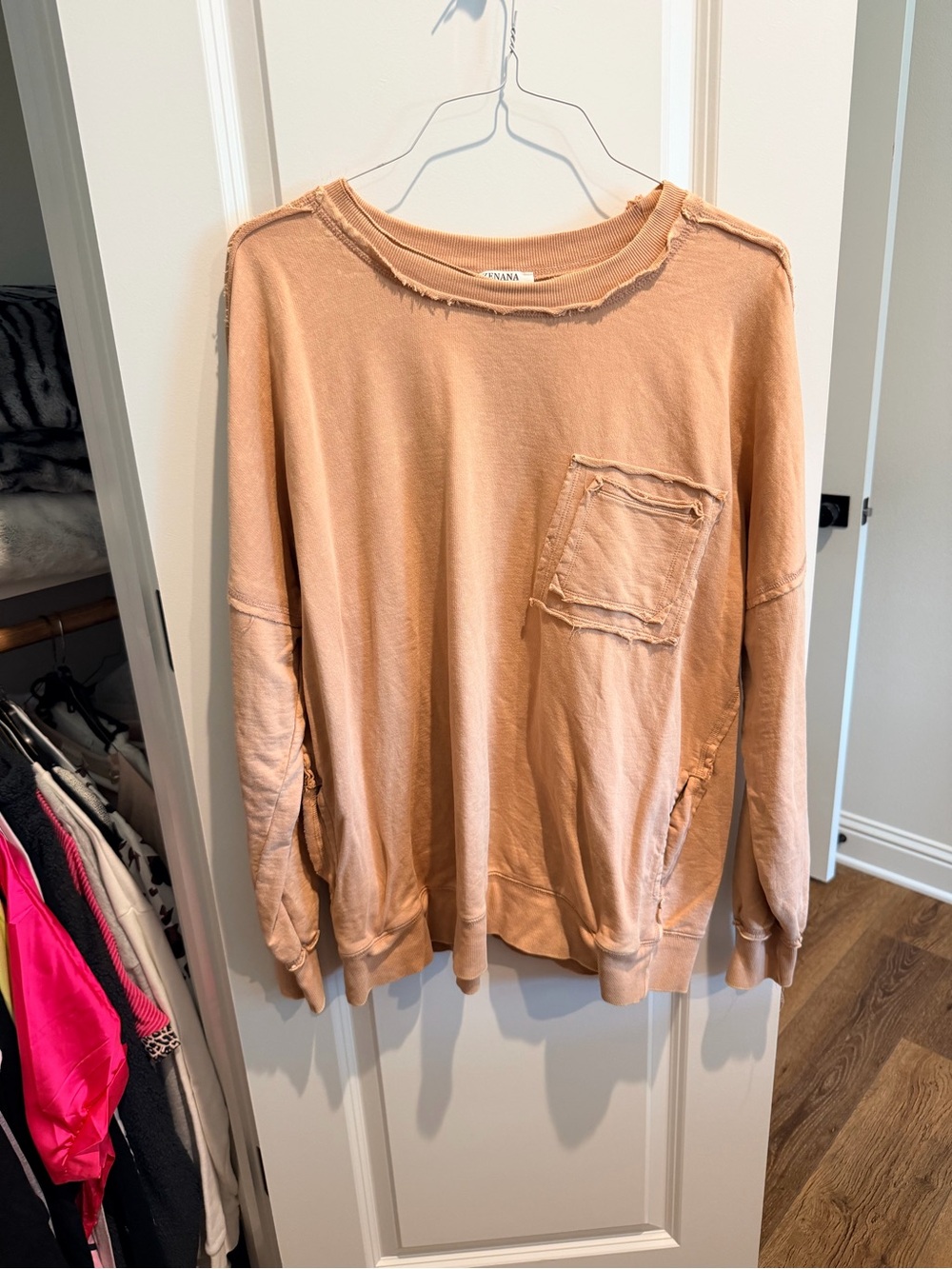 Z Supply Peach Crewneck Sweatshirt with Front Pocket